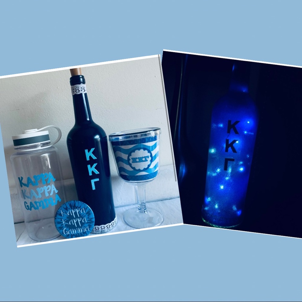 KAPPA KAPPA GAMMA Bundle! Light-Up Wine Bottle~Water Tumbler~Wine Goblet~KKG Pin